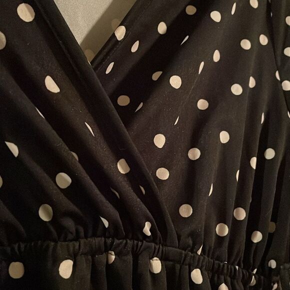 Oh! mama Small maternity top black with white polka dots elastic waist, tie belt - Picture 4 of 11